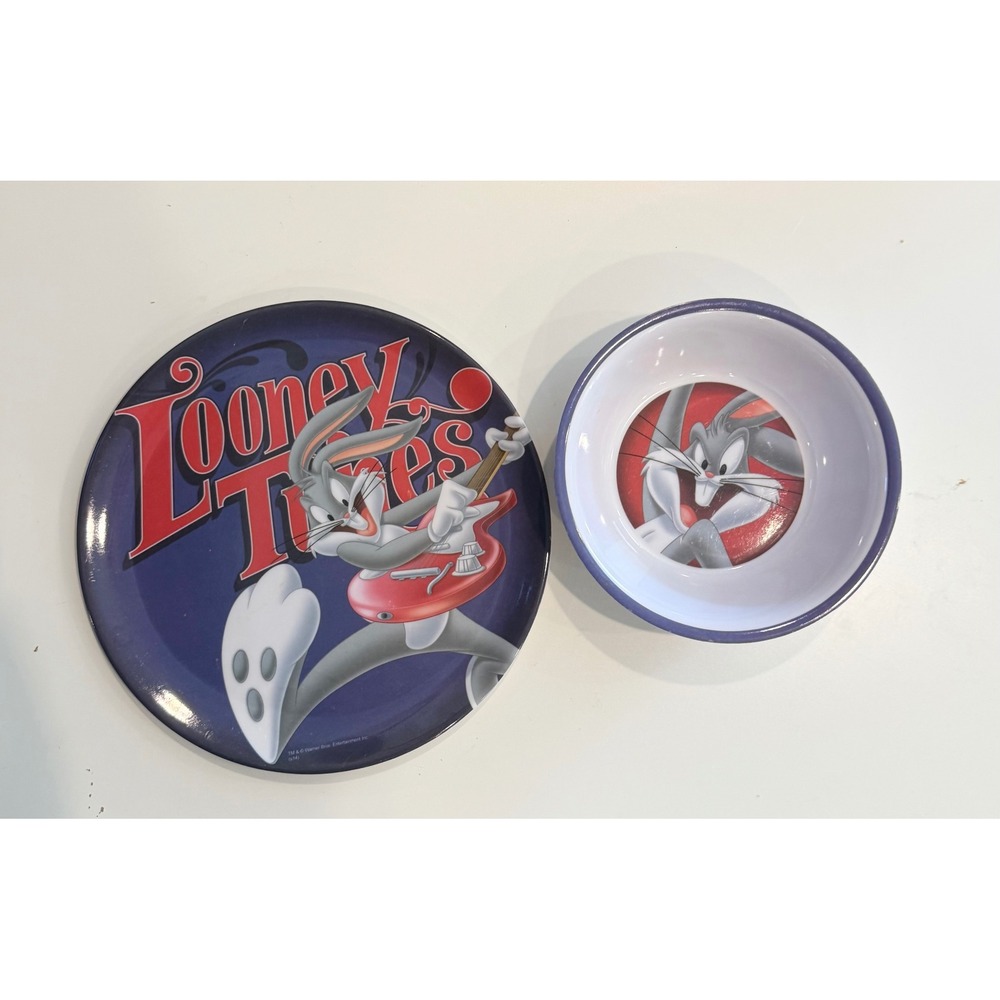 Vintage Looney Tunes Bugs‎ Bunny Melamine Plate and Bowl Set Warner Bros Purple